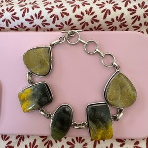 Elegant Silver and Yellow Stone Bracelet